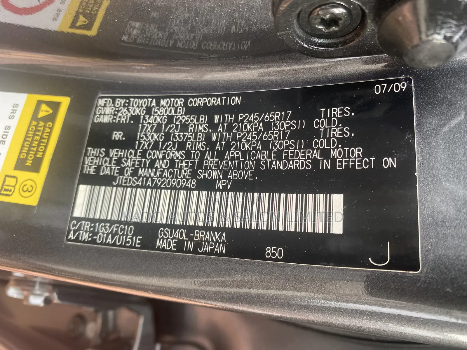 Toyota Highlander 2009 Gray