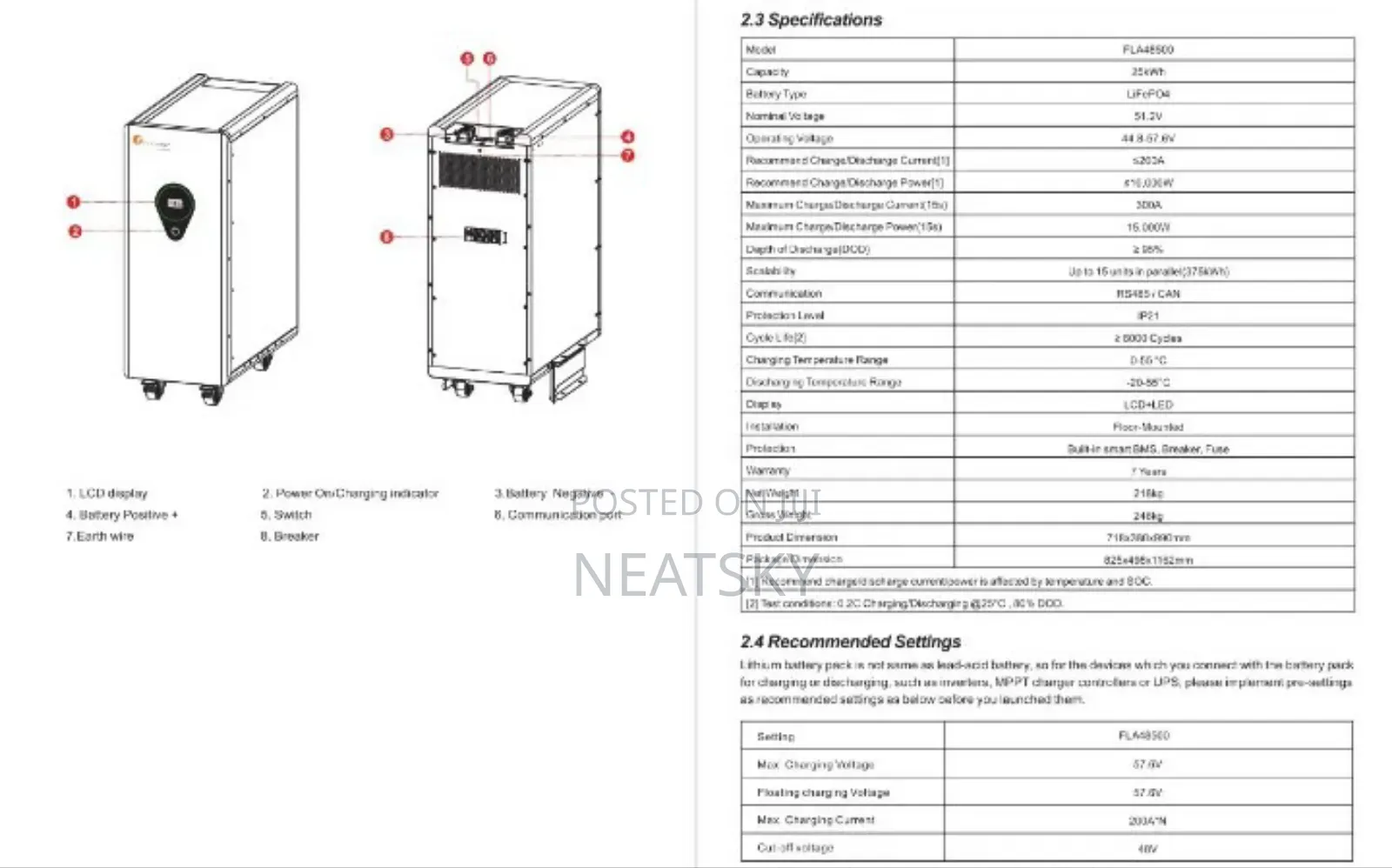 25kwh 48v 500ah Lithium Ion Battery(Fla-48500)