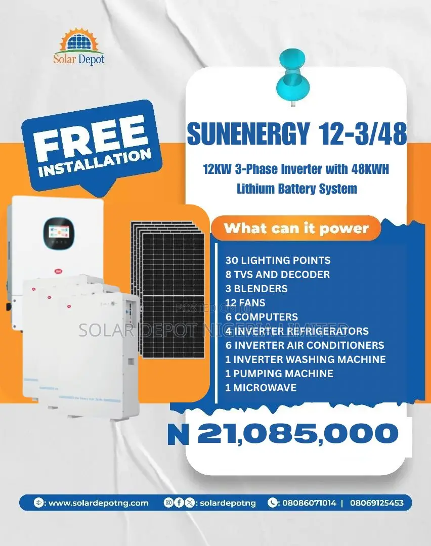 Itel 12kw 3p Inverter/48kwh Lithium Battery Solar System