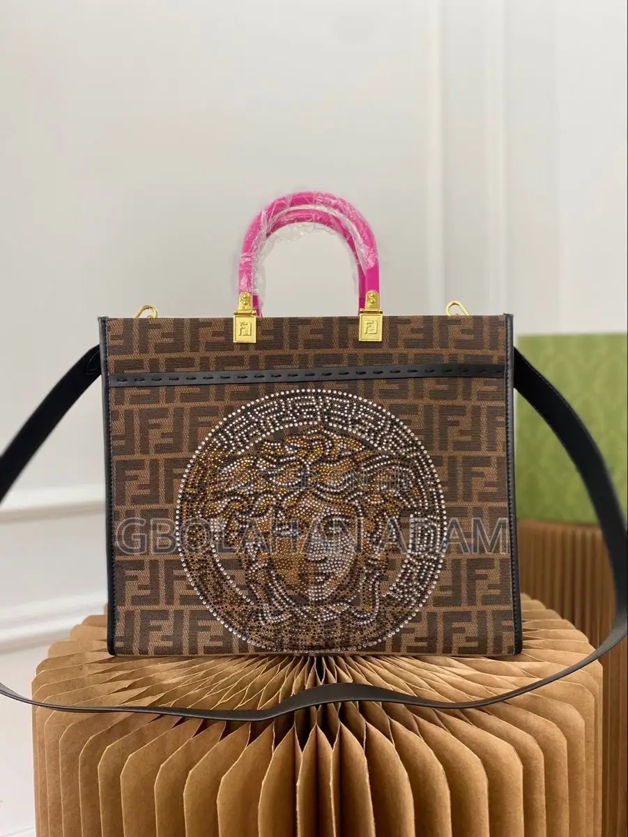 Fendace Fendi X Versace Zucca Ff Medusa Studded Sunshine Large Tote Ba