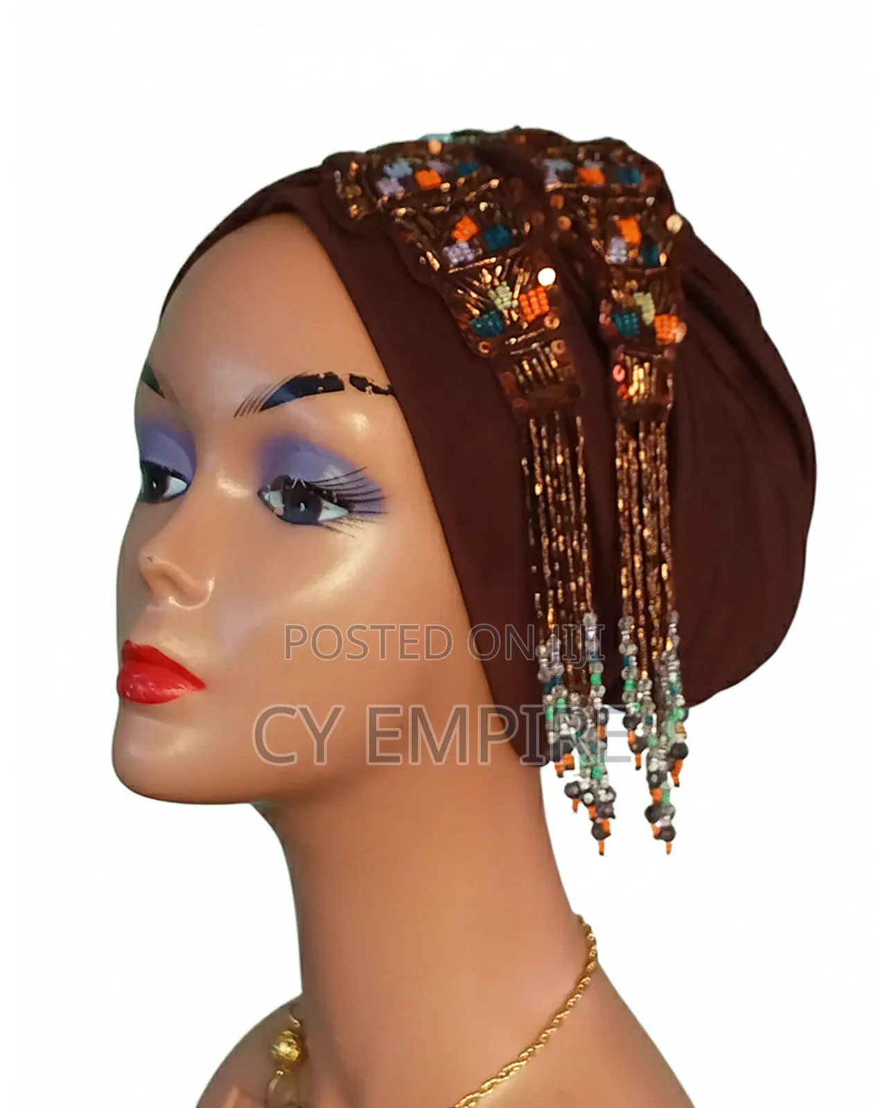 Embellished Brown Turban Cap