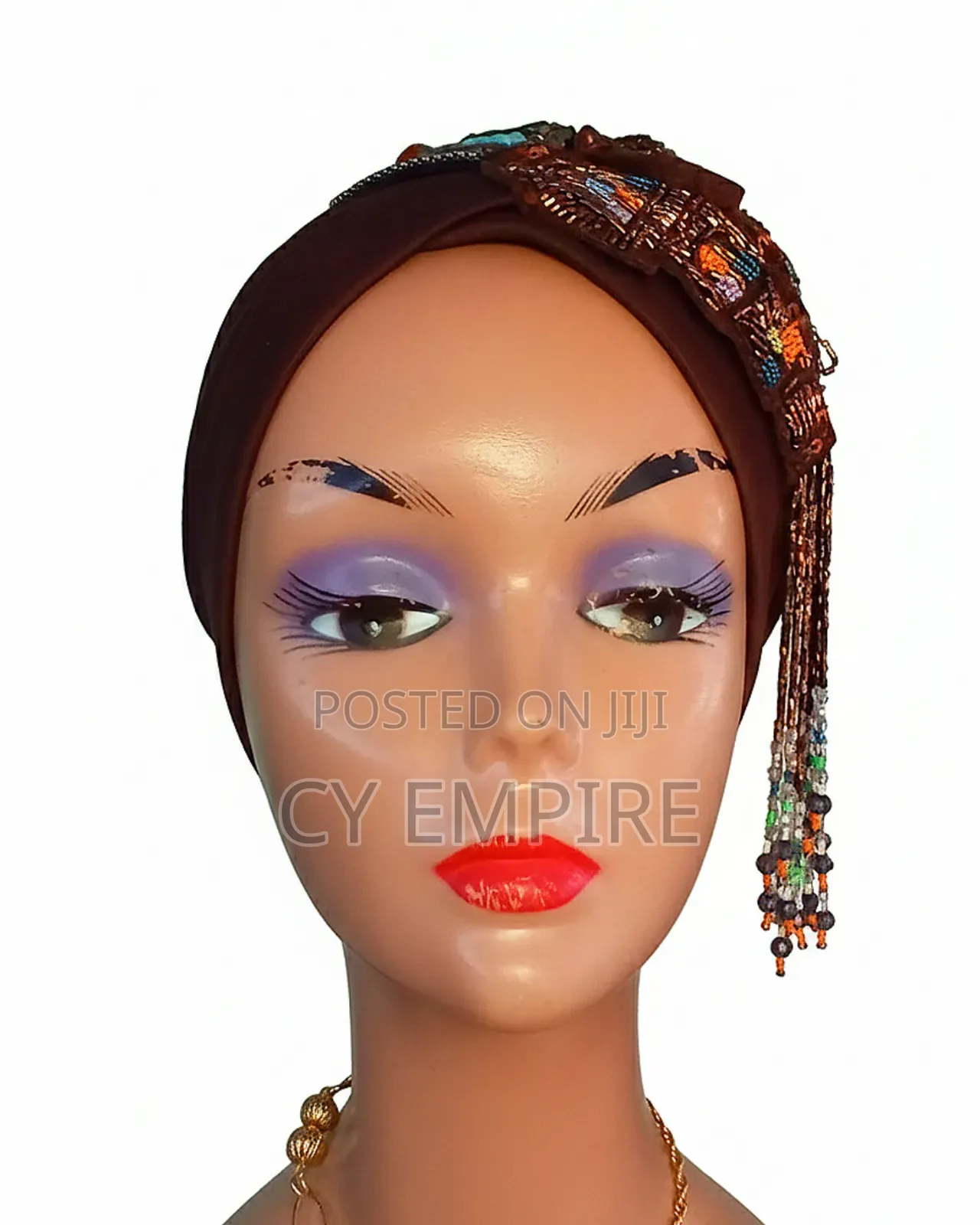 Embellished Brown Turban Cap