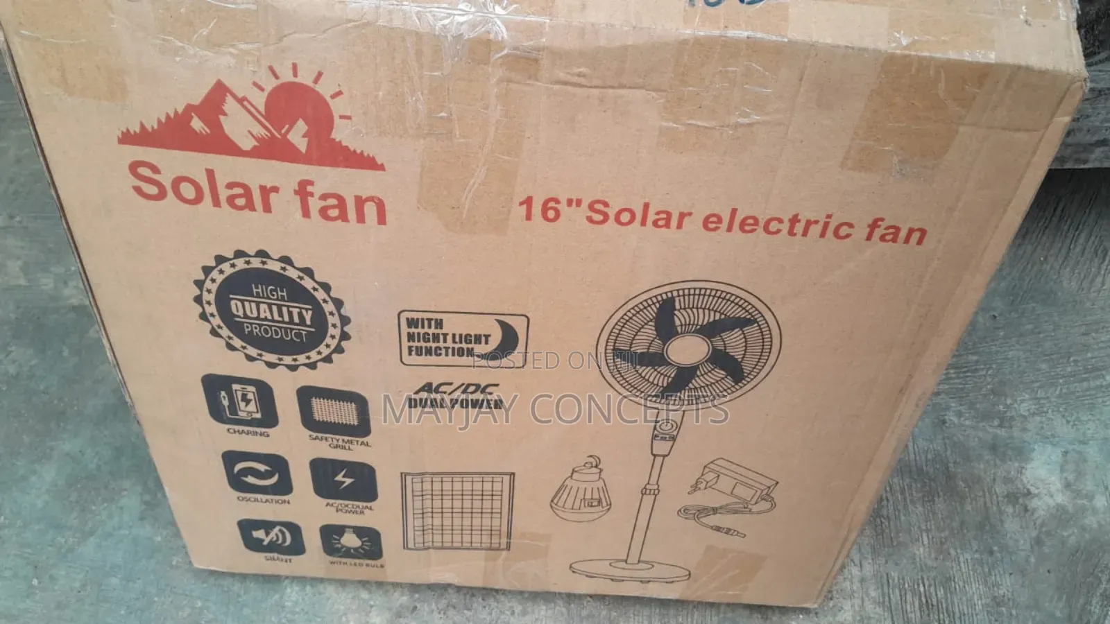 Sunrise 16-Inch Solar Rechargeable Standing Fan|Panel|Remote|Bulb
