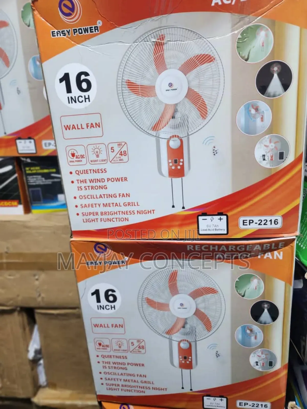 16-Inch Easypower 3-in-1 Rechargeable Solar Wall Fan+Panel+2bulb