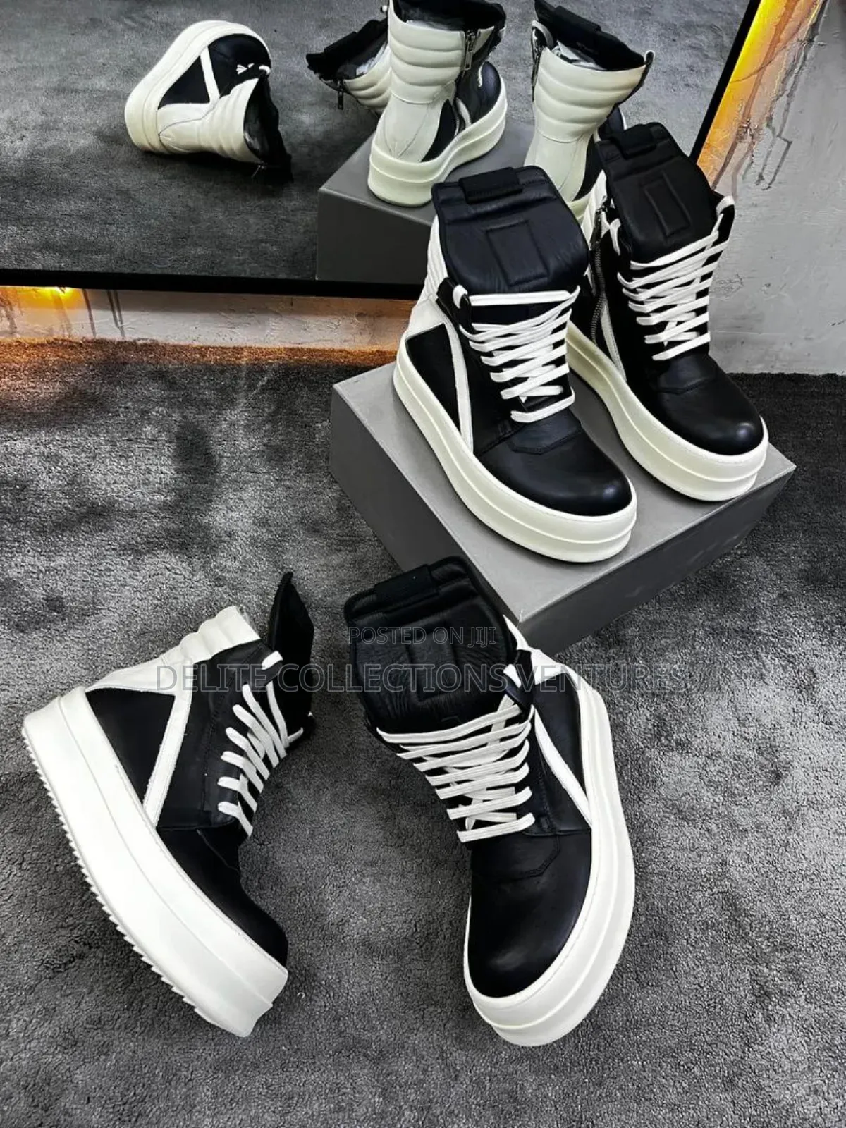 *Rick Owens Geobasket Leather Red/White High Top Sneakers Available