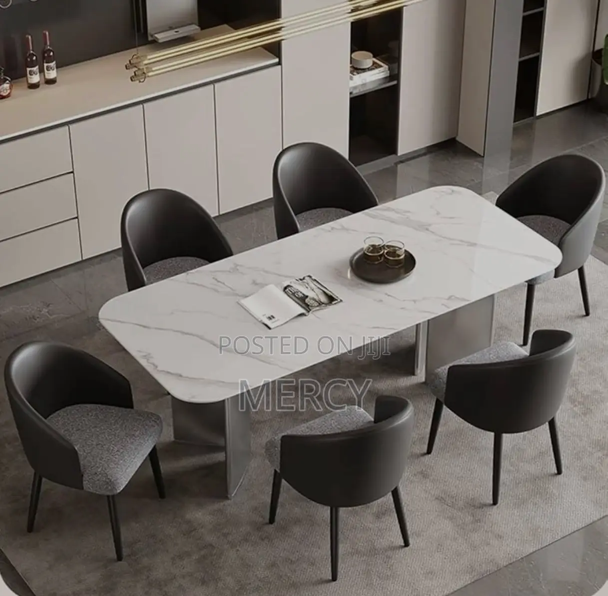Contemporary Dining by Six Seaters With Marble Top
