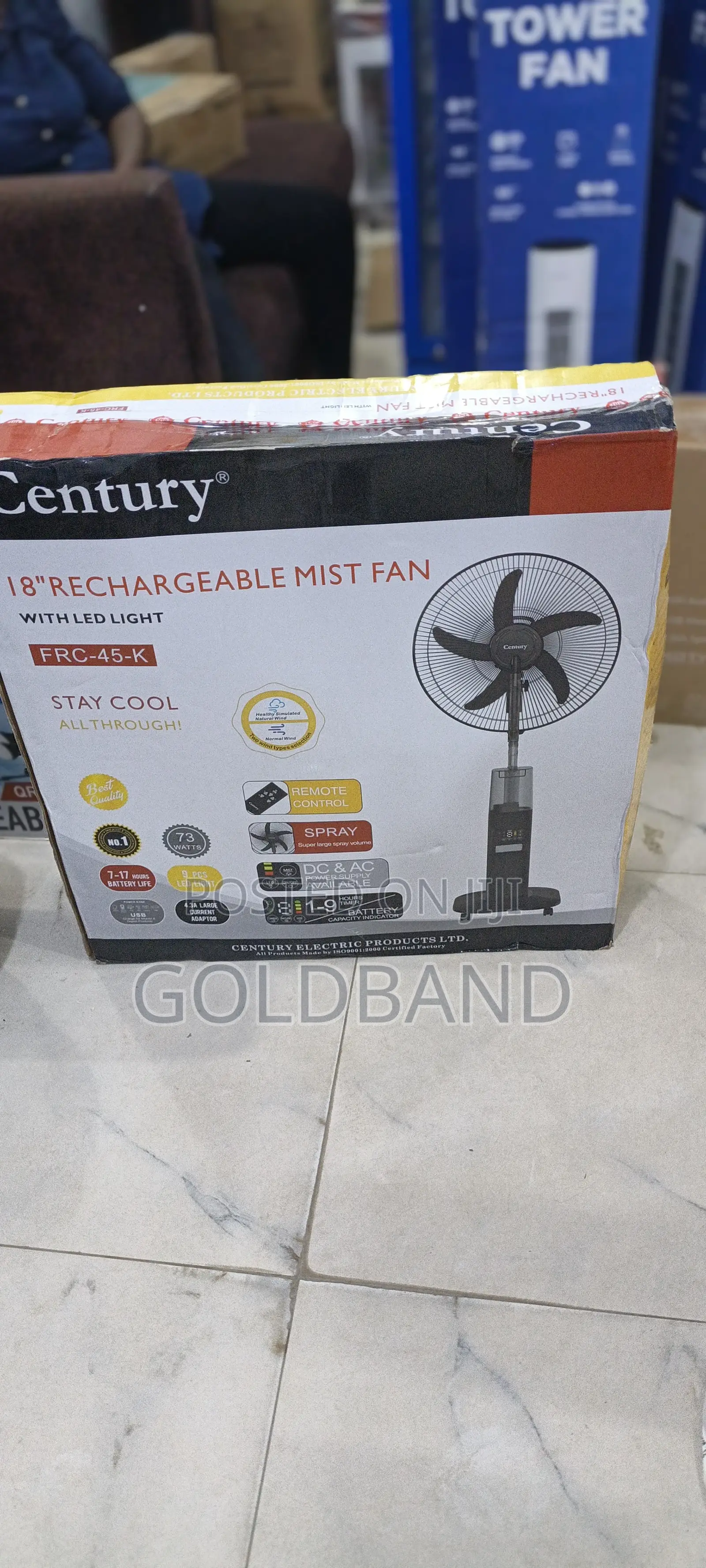 Century Rechargeable 18-Inch Cooling Mist Fan