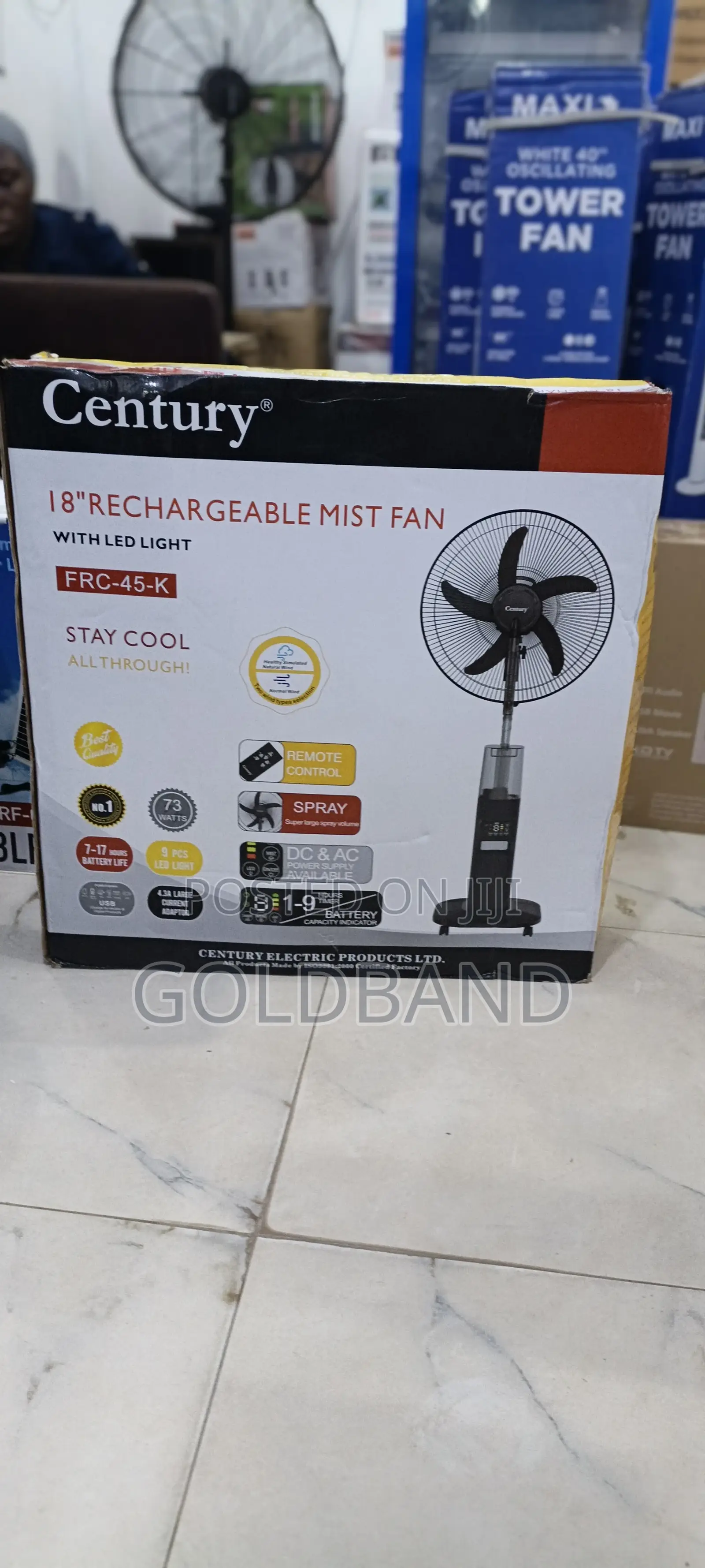 Century 18-Inch Standing Rechargeable Mist Fan