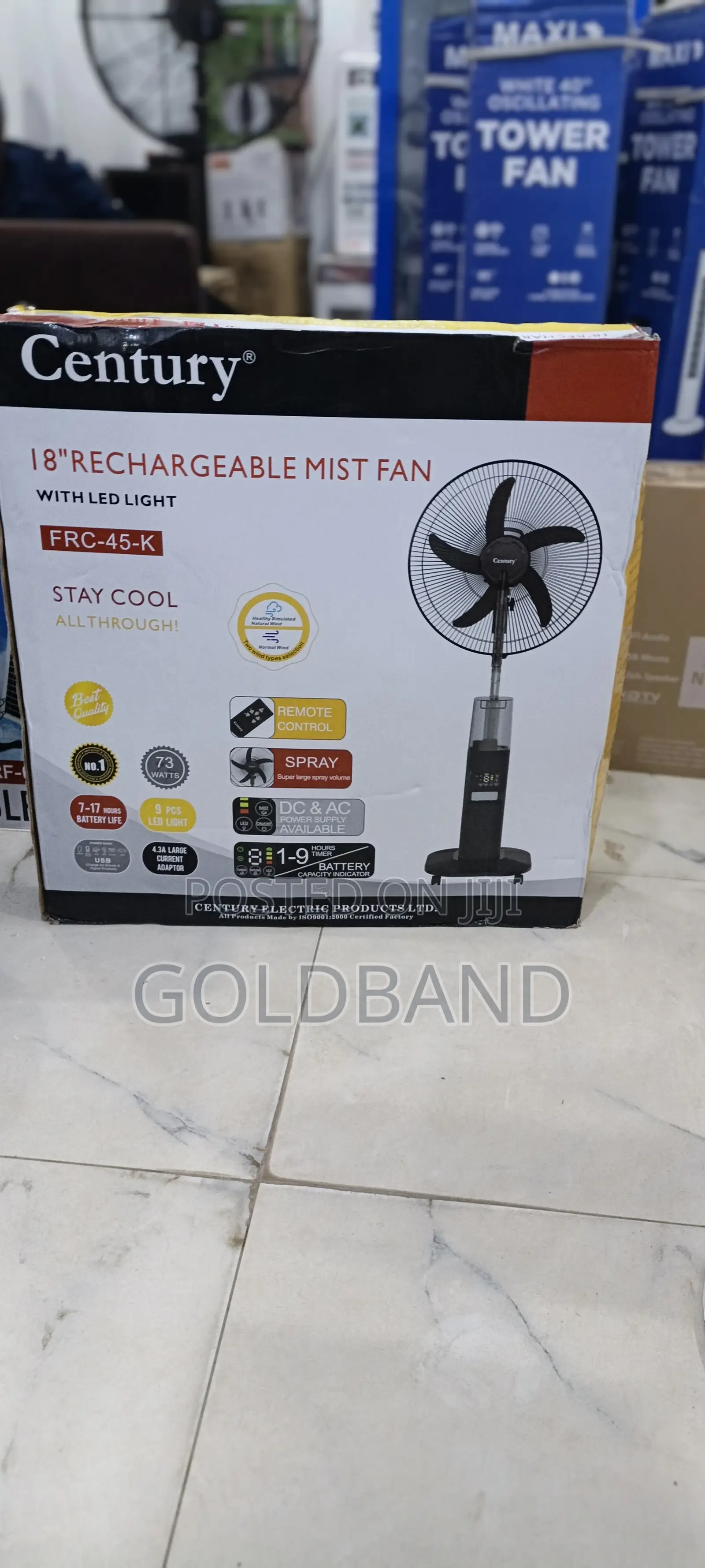 Century 18" Mist Fan With Long-Lasting Battery