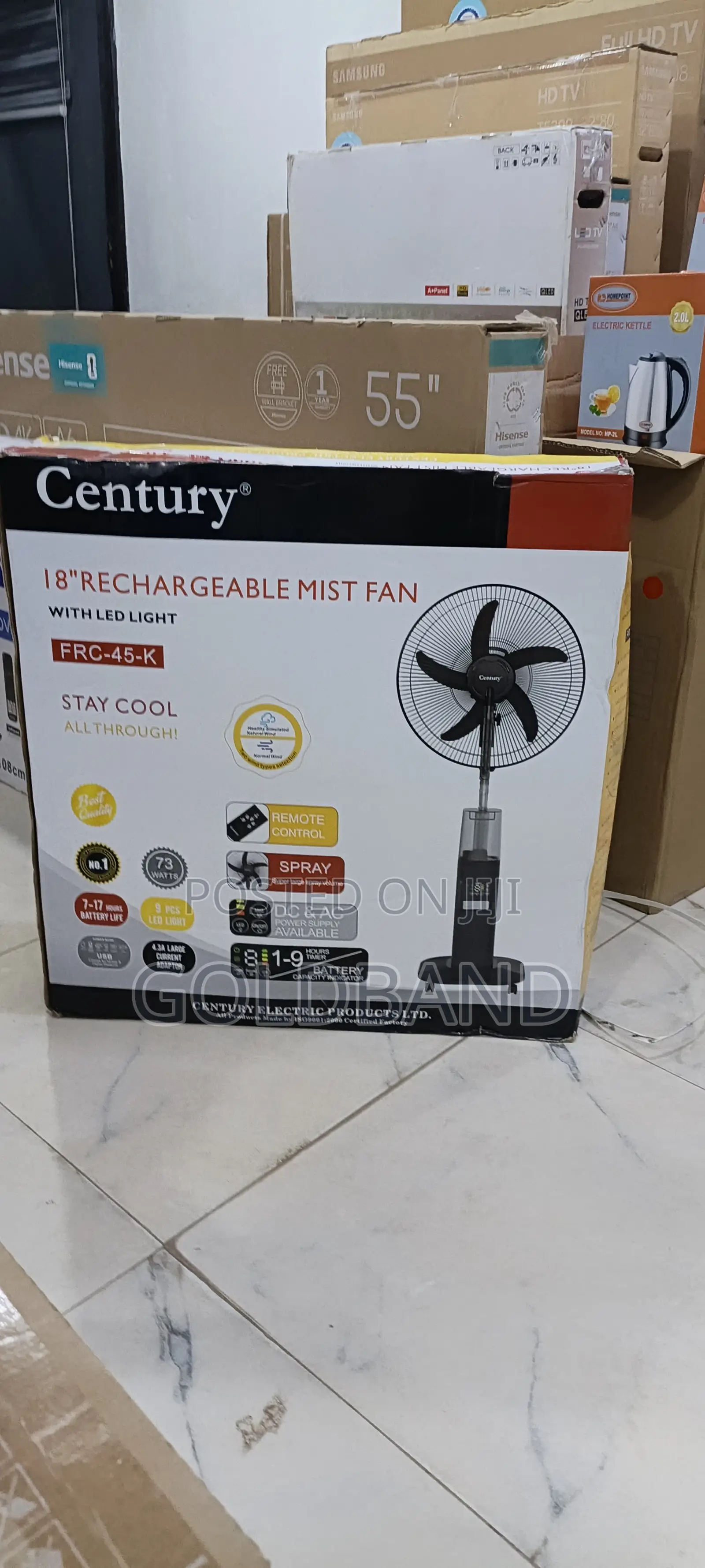 Century 18" Quiet Rechargeable Mist Fan