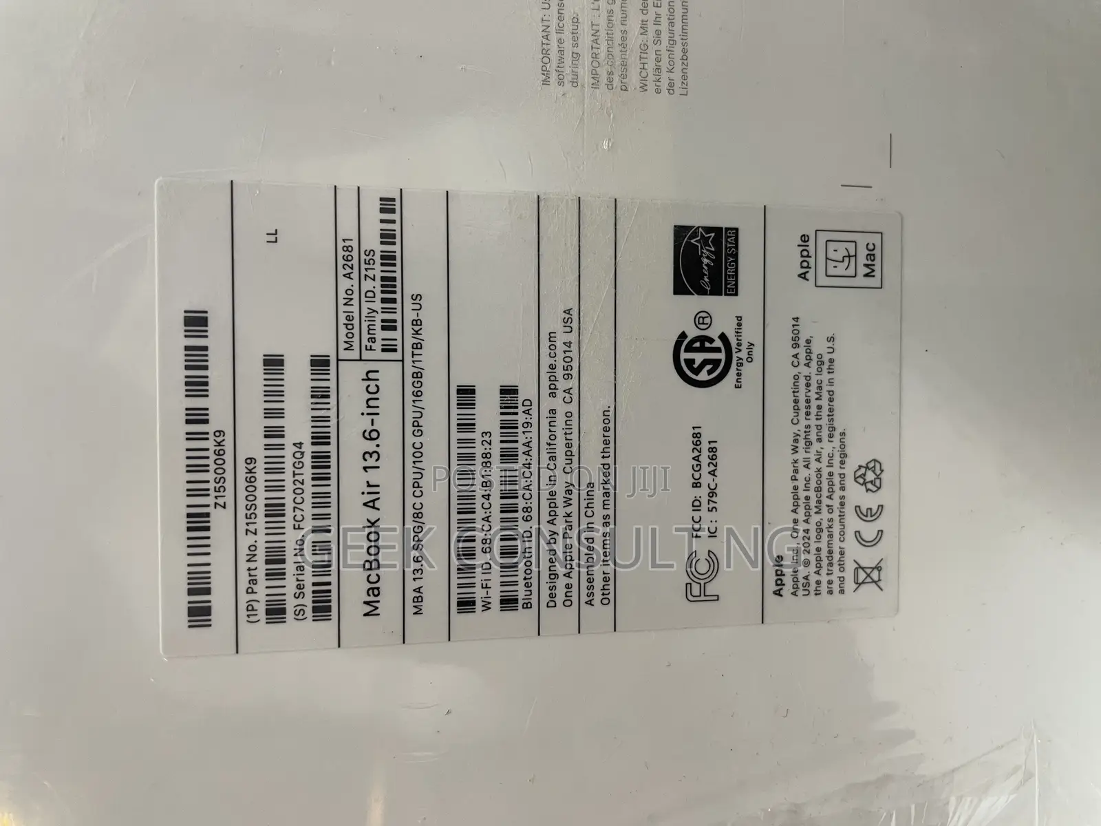 New Laptop Apple MacBook Air 2023 M2 16GB Apple M2 SSD 1T