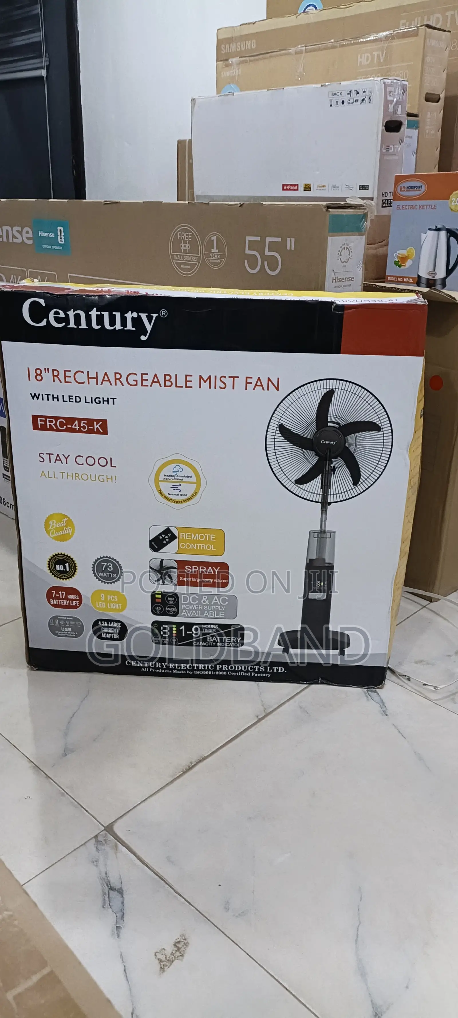 Century 18-Inch Multi-Function Rechargeable Mist Fan