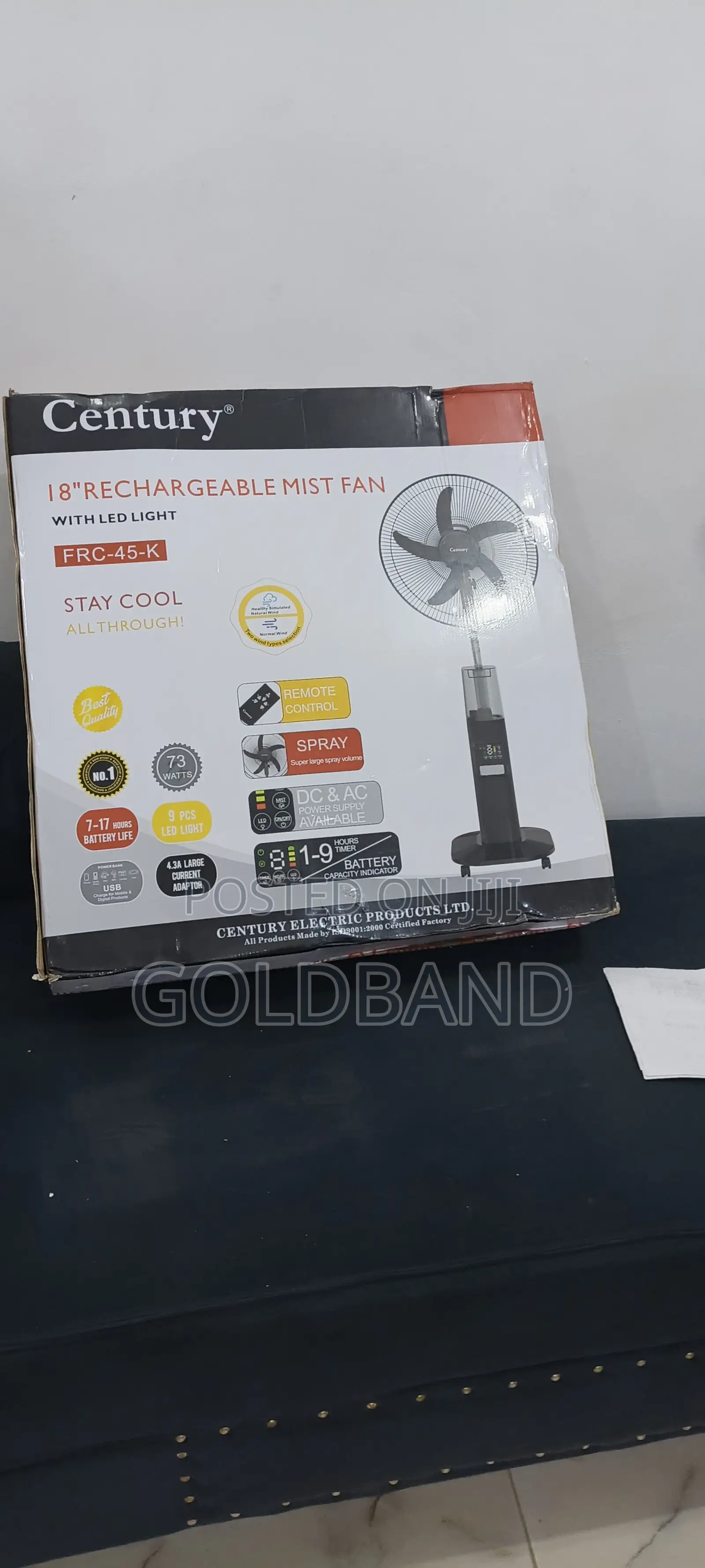 Century 18-Inch Mist Fan With Rechargeable Power
