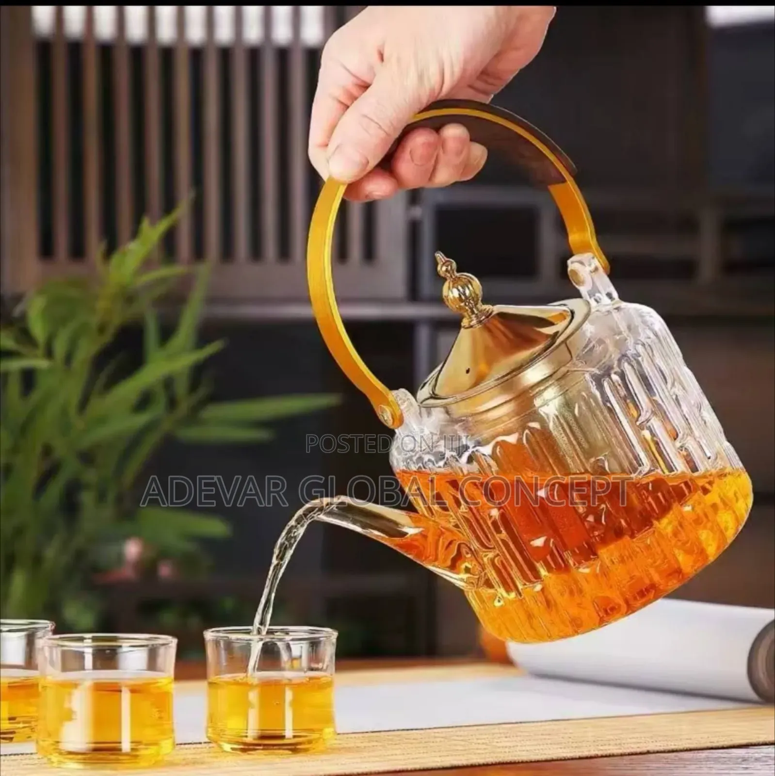 1000ml Glass Tea Pot With Tea Infuser Teapot Set With 6pcs Teacups