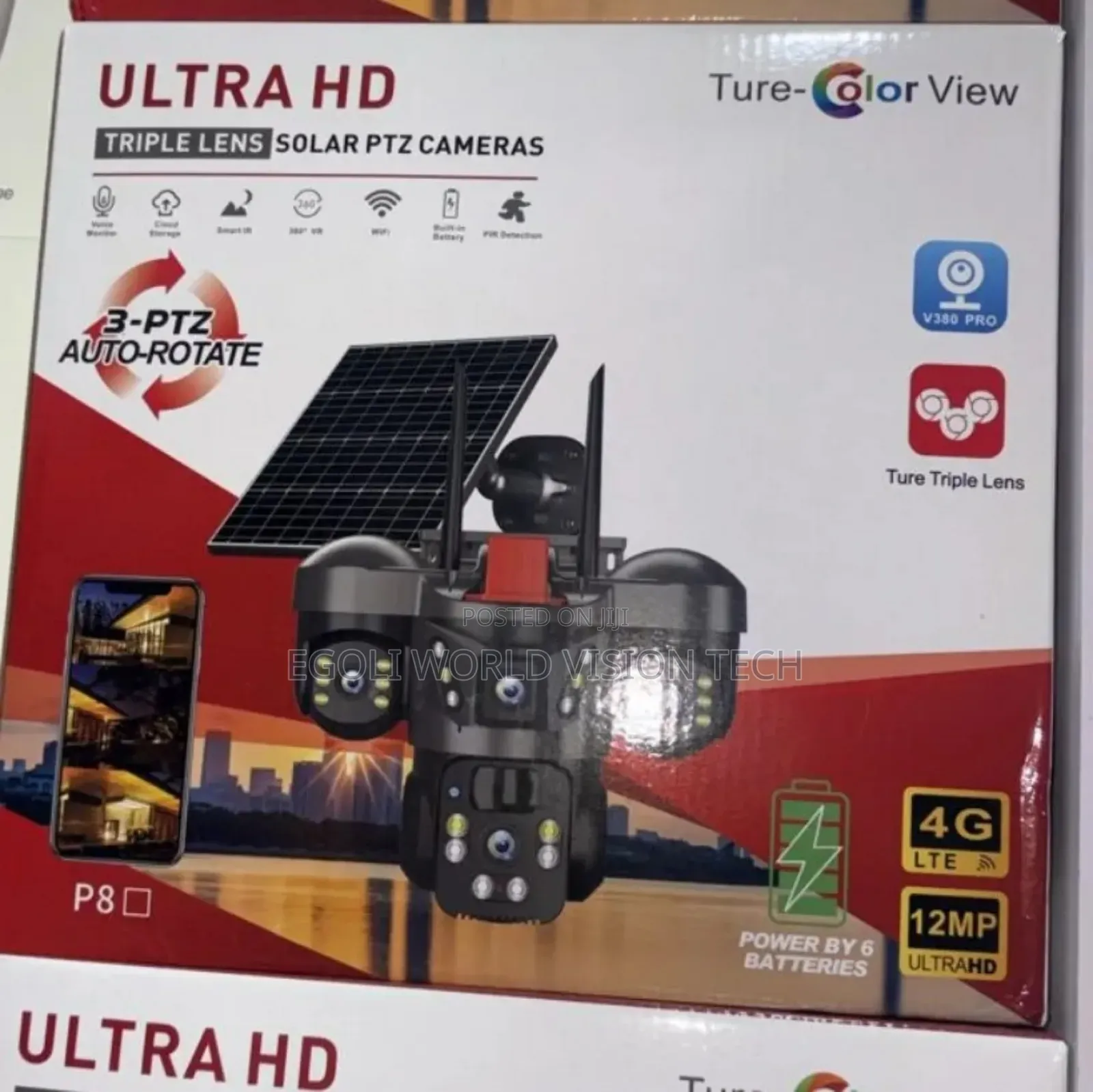 Ultra Hd Triple Lens Solar Ptz Cameras 3-ptz Auto-rotate V380 Pro
