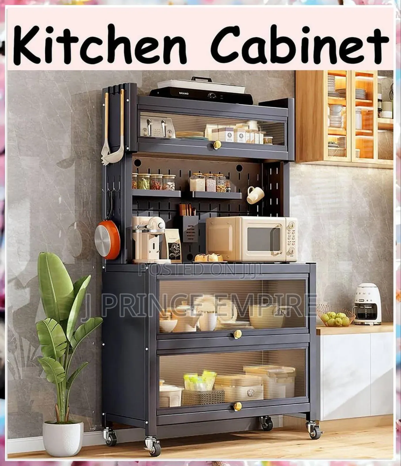 Kitchen Baker's Rack With Flip Door Cabinet/Microwave Stand