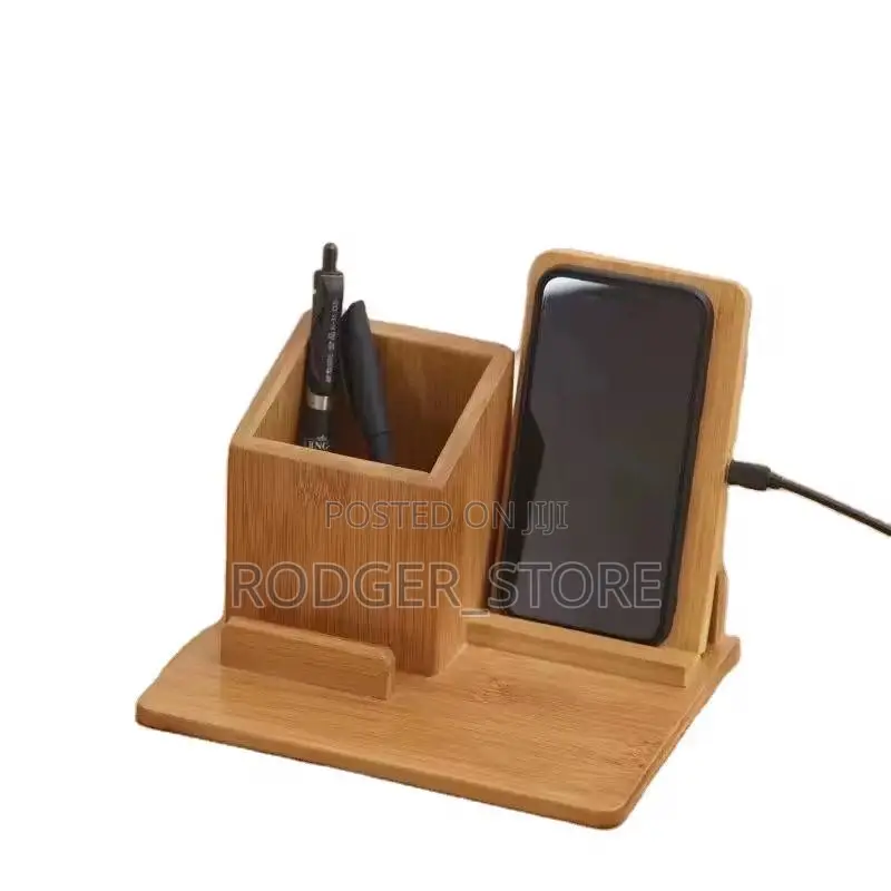 Wooden Desk Organizer With Wireless Charger Stand Dock