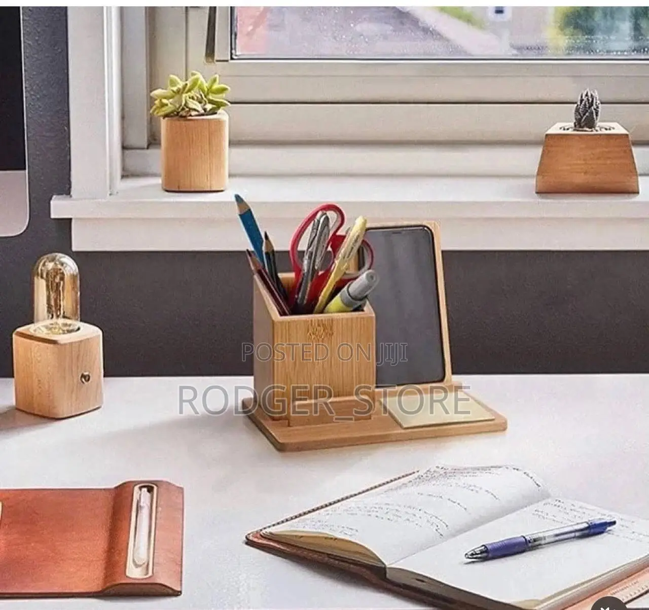 Wooden Desk Organizer With Wireless Charger Stand Dock