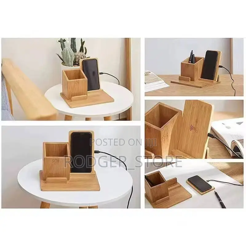 Wooden Desk Organizer With Wireless Charger Stand Dock