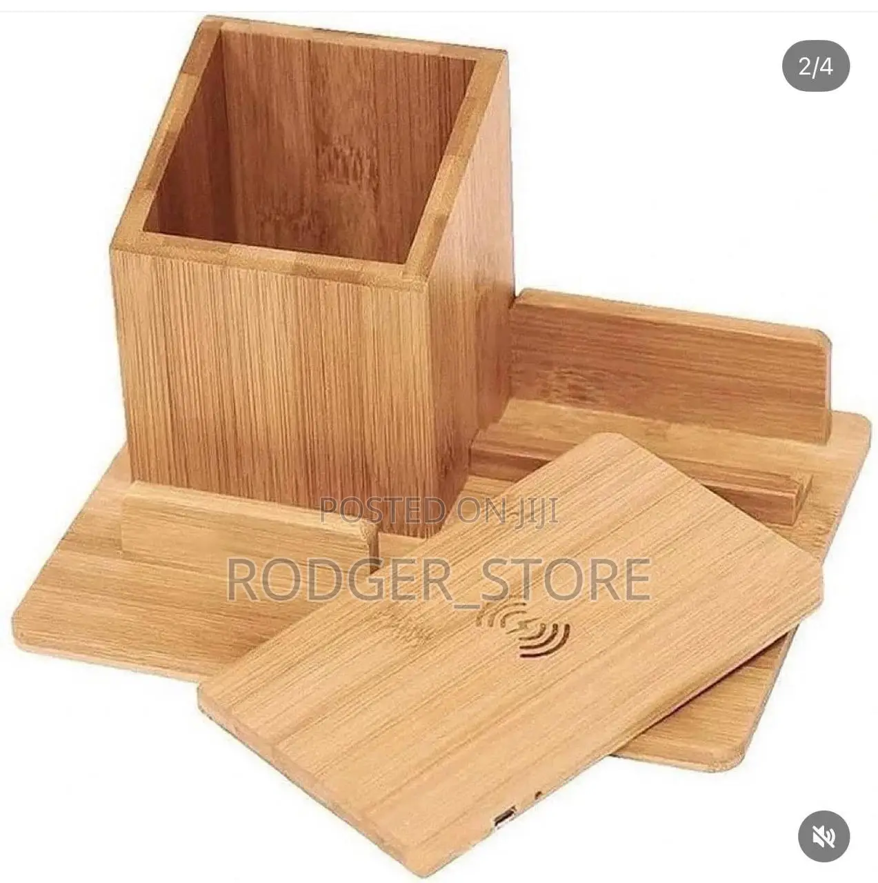 Wooden Desk Organizer With Wireless Charger Stand Dock