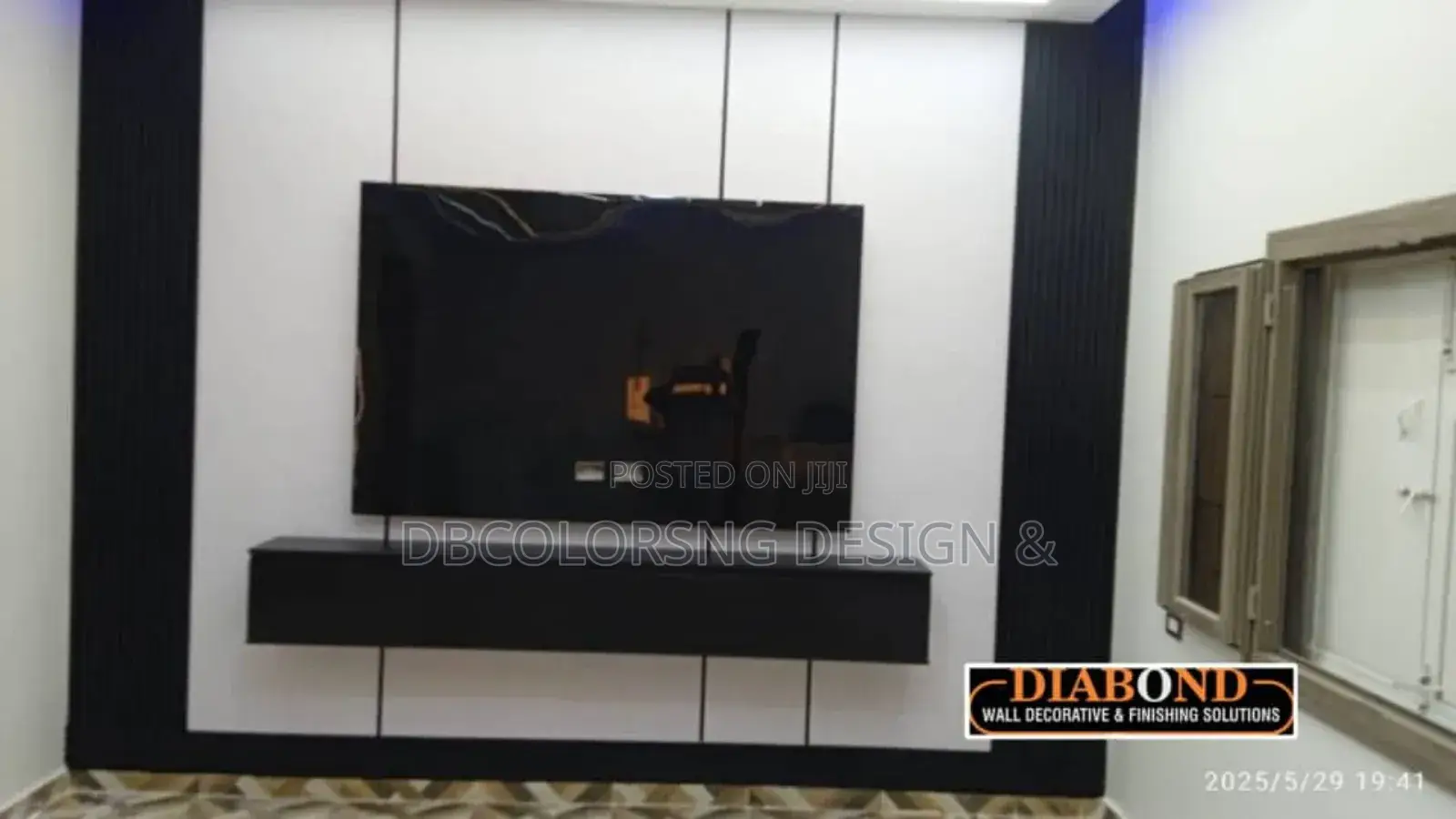 Luxury Media Wall Accent Finish- Pu Stone, Fluted Panel HDF Lagos