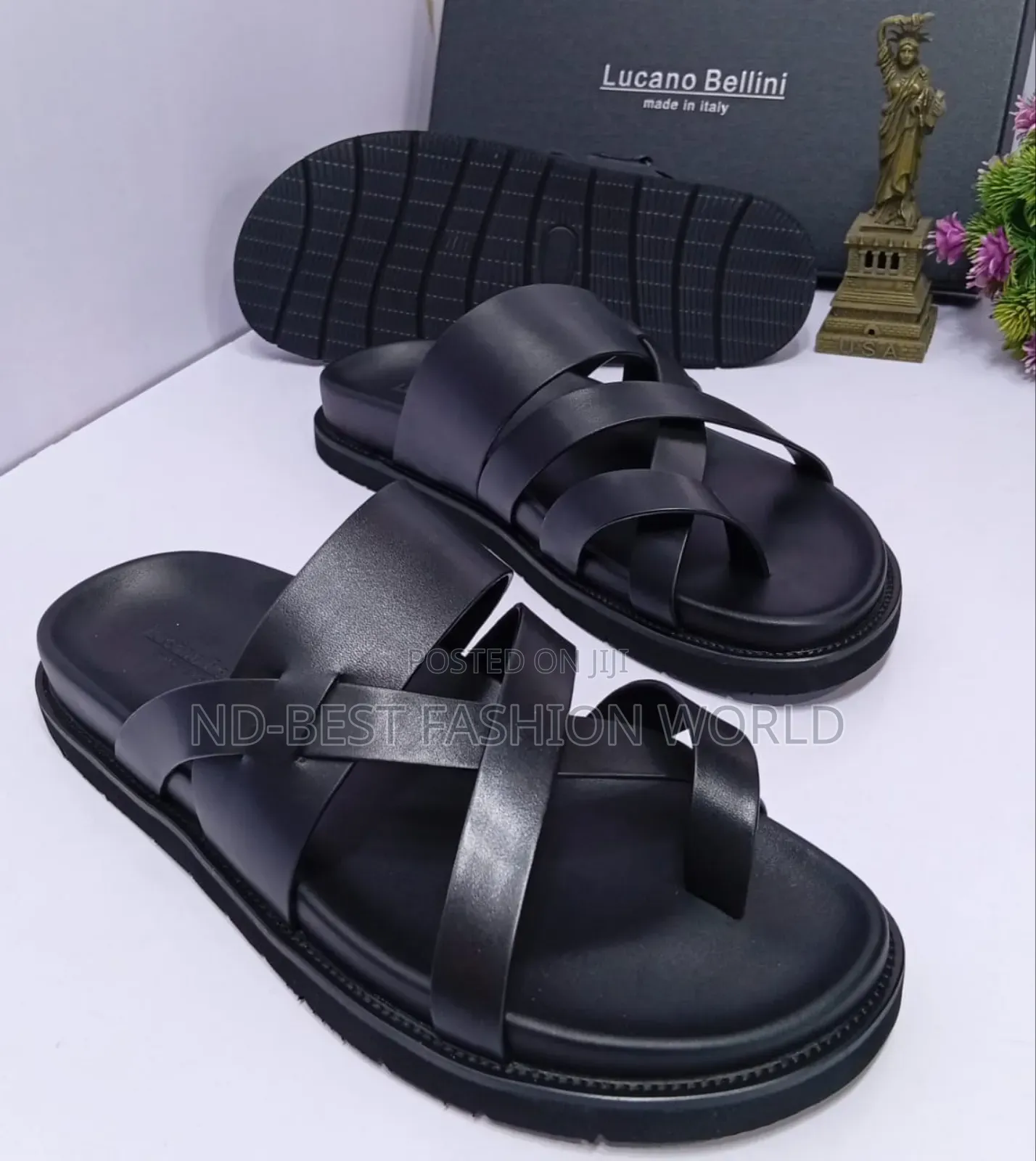 Italian Black Leather Slippers