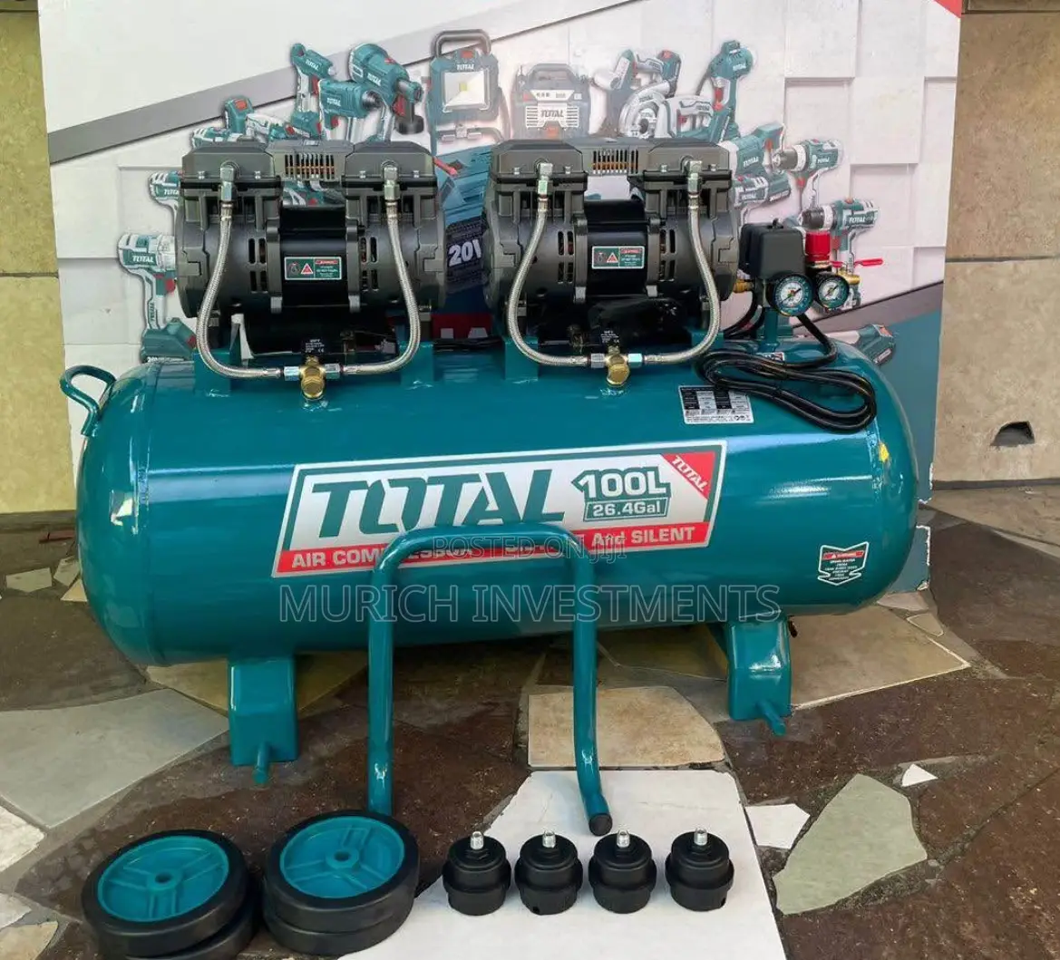 Total Oil-Free Air Compressor 100l | 3.25hp (2×1200w) 8 Bar 3400 RPM