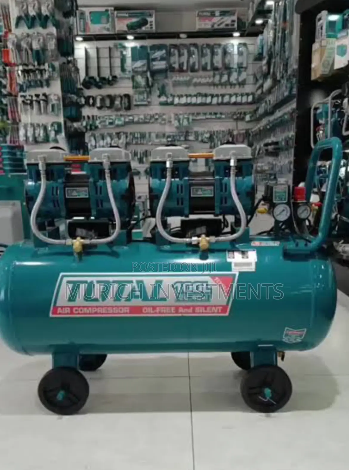 Total Oil-Free Air Compressor 100l | 3.25hp (2×1200w) 8 Bar 3400 RPM