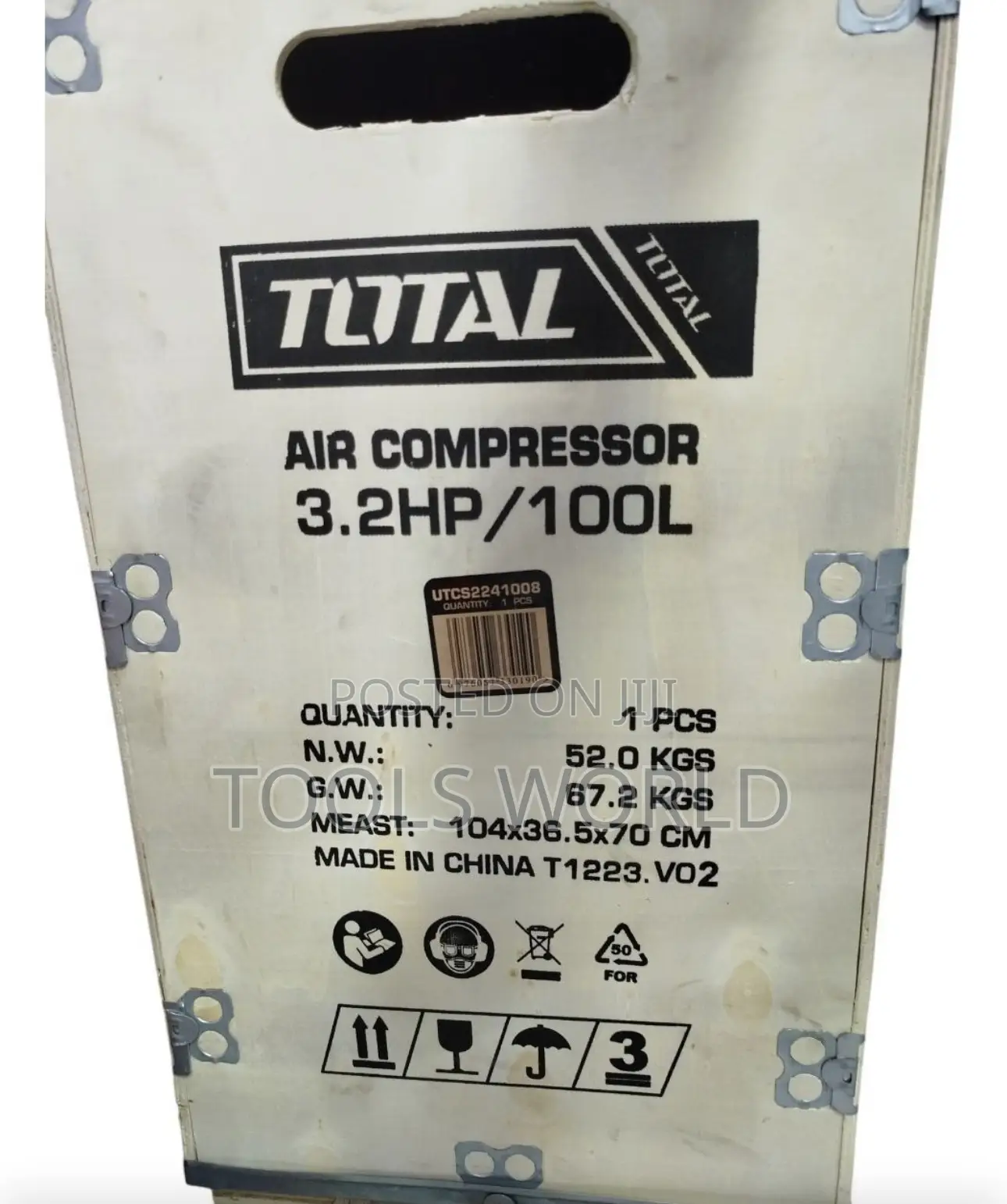 Total Oil-Free Industrial Air Compressor – 100l / 3.25hp (2×1200w)