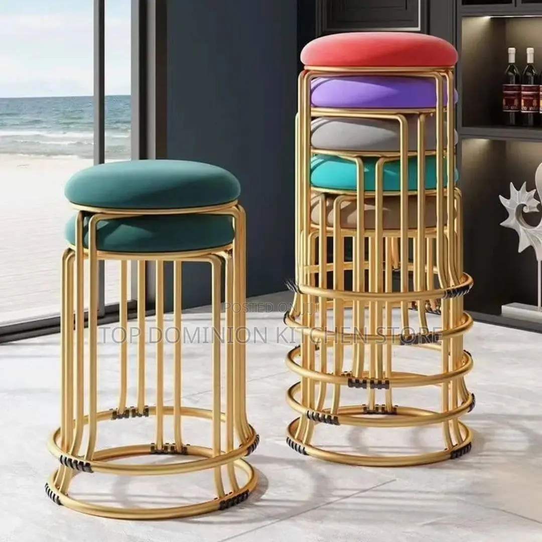 Luxury Gold Round Metal Morden Stackable Dining Stool Chair