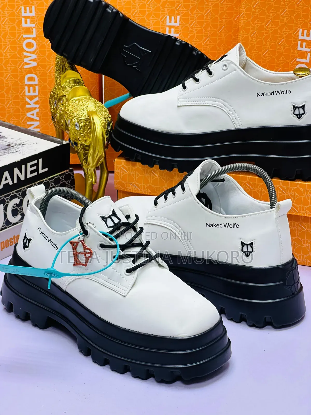 Naked Wolfe White/Black High Sole Shoe