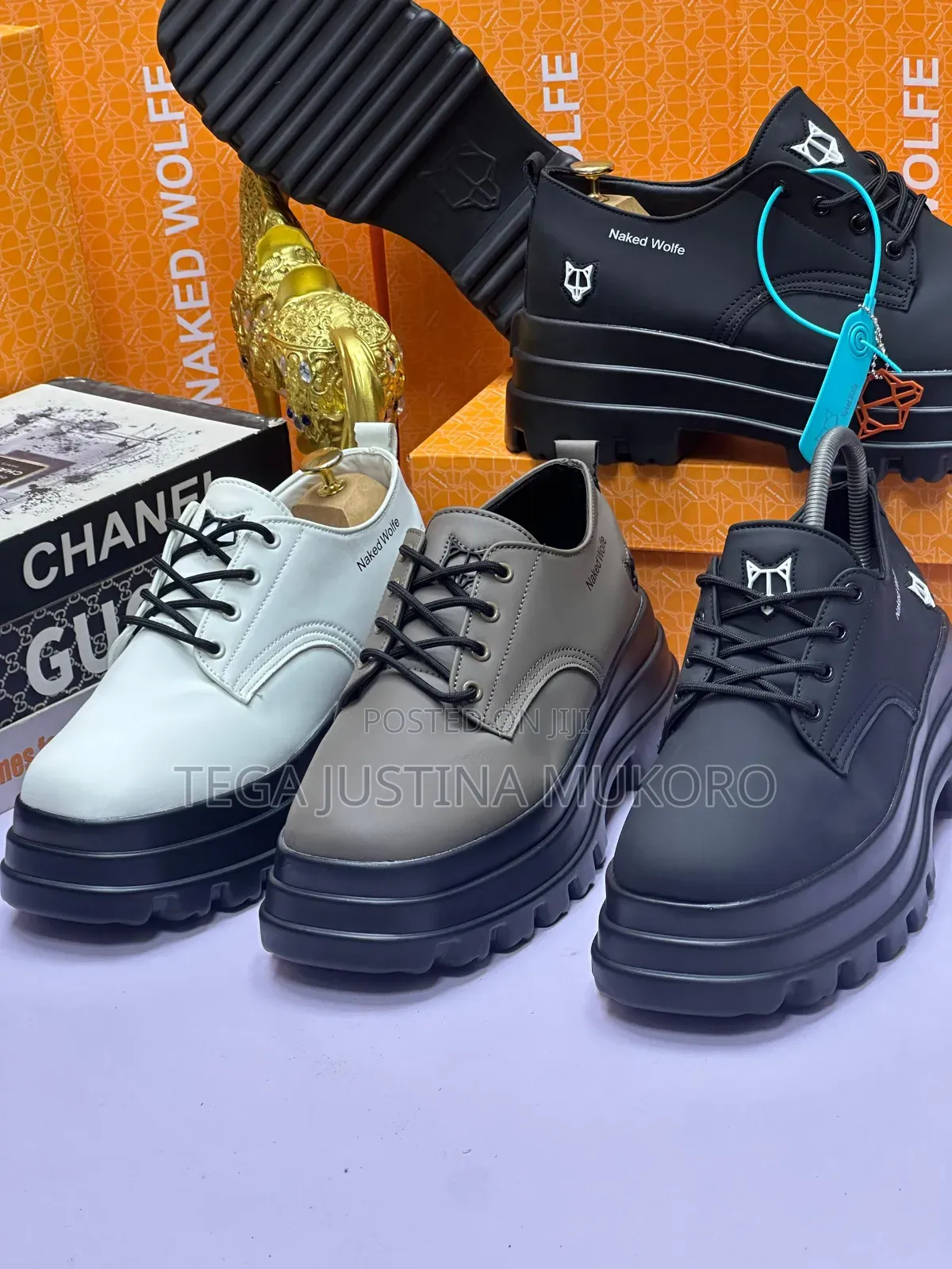 Naked Wolfe White/Black High Sole Shoe
