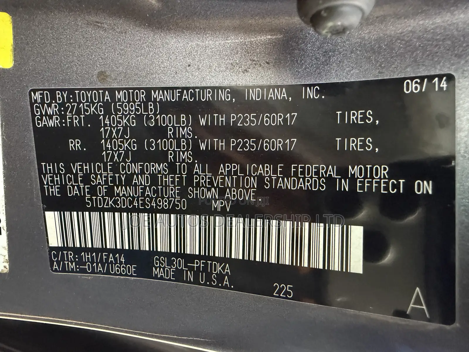 Toyota Sienna L 7-Passenger 4dr Minivan (3.5L 6cyl 6A) 2015 Gray