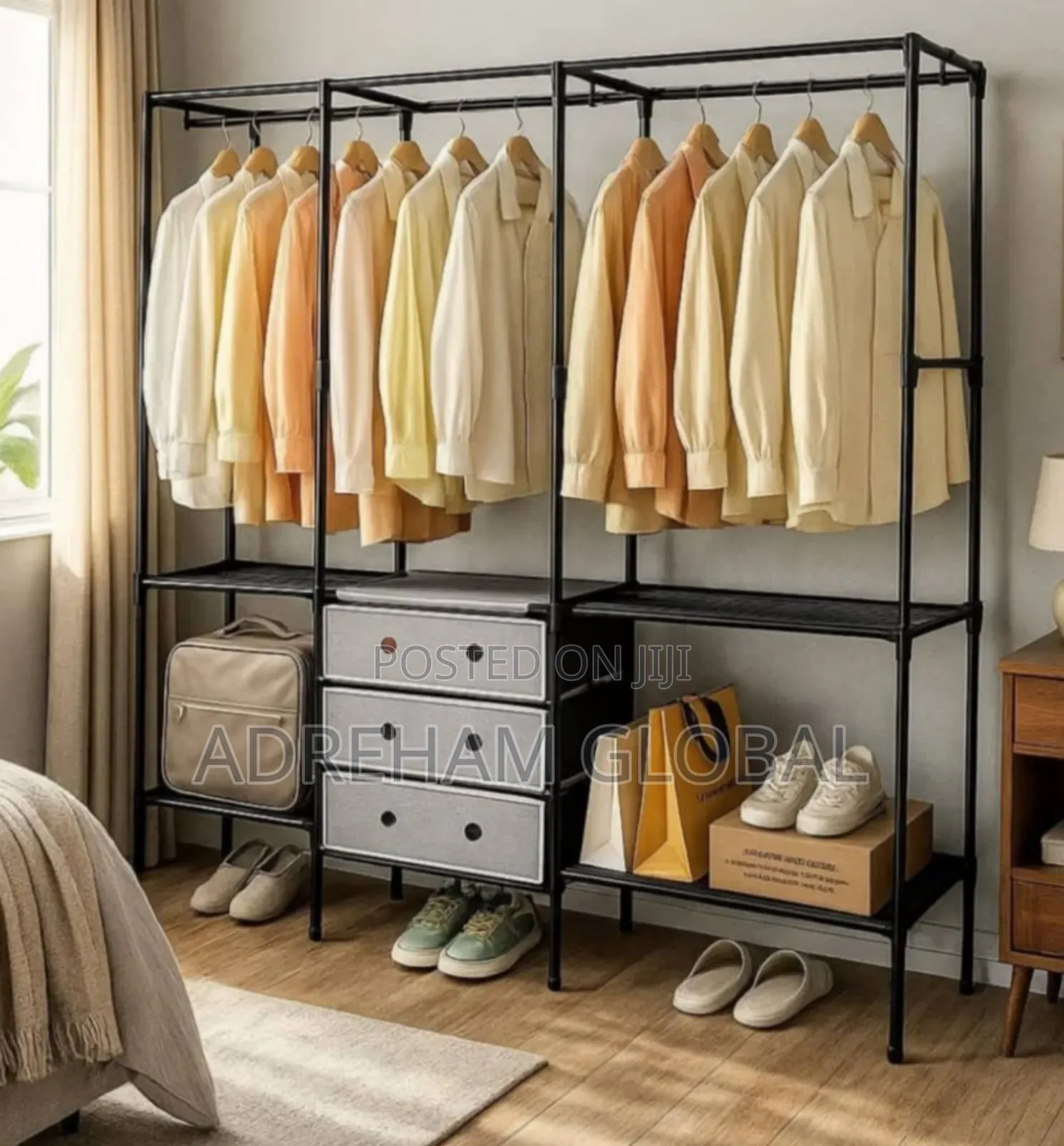 3 Partition With 3 Layers Clothes Rack and Shoe Rack