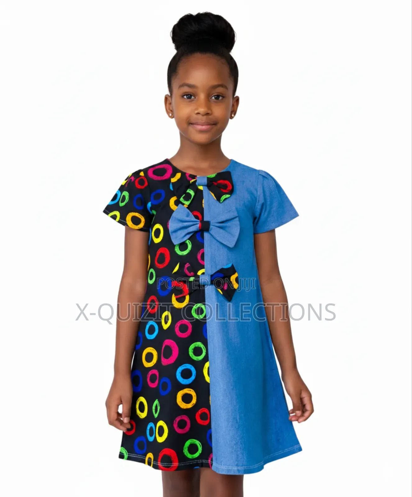 Girls’ Ankara Denim Mix Dress