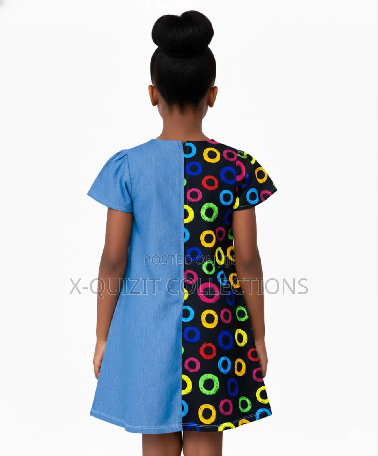 Girls’ Ankara Denim Mix Dress