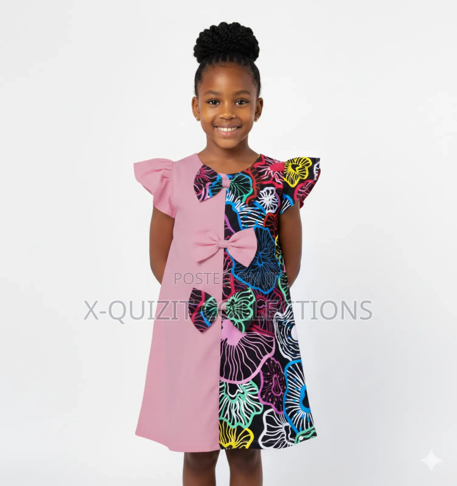 Girls’ Ankara-Mix Flutter Sleeve Dress