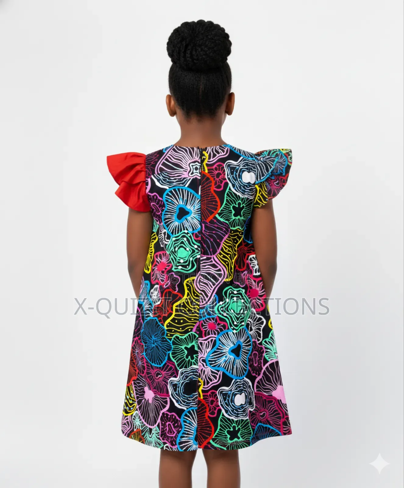 Girls’ Ankara- Mix Flutter Sleeve Dress