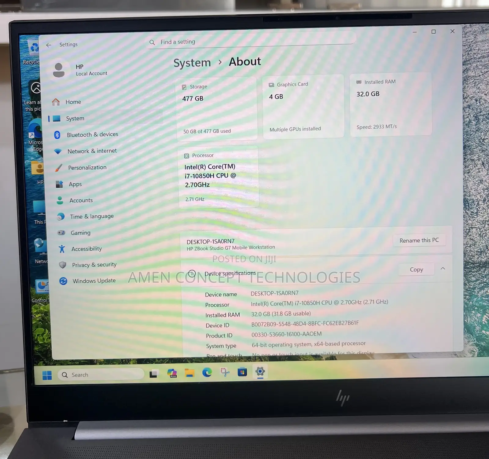Laptop HP Zbook Studio G7 32GB Intel Core i7 SSD 512GB