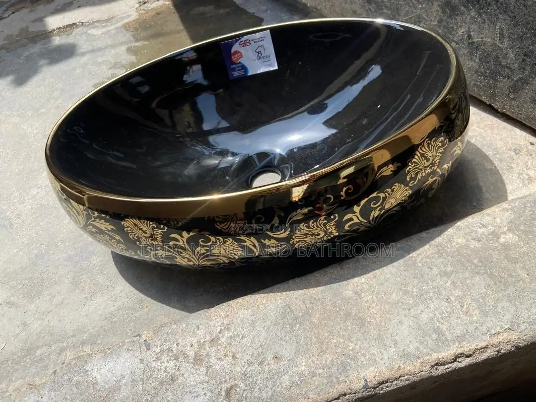 Gold and Black Flower Countertop Basin
