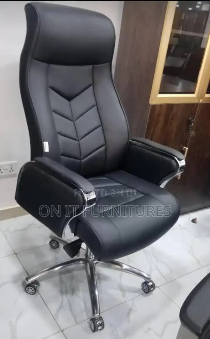 Leather Executive Office Chair With Chrome Base Armrests –Chair