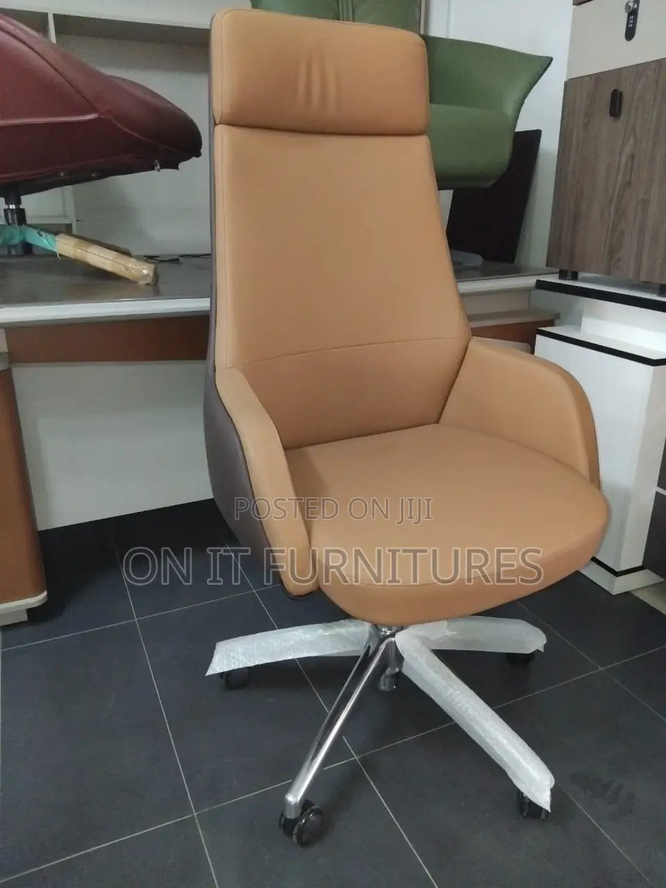 Luxury High-Back Leather Executive Office Chair,Upholstry, Chrome Base