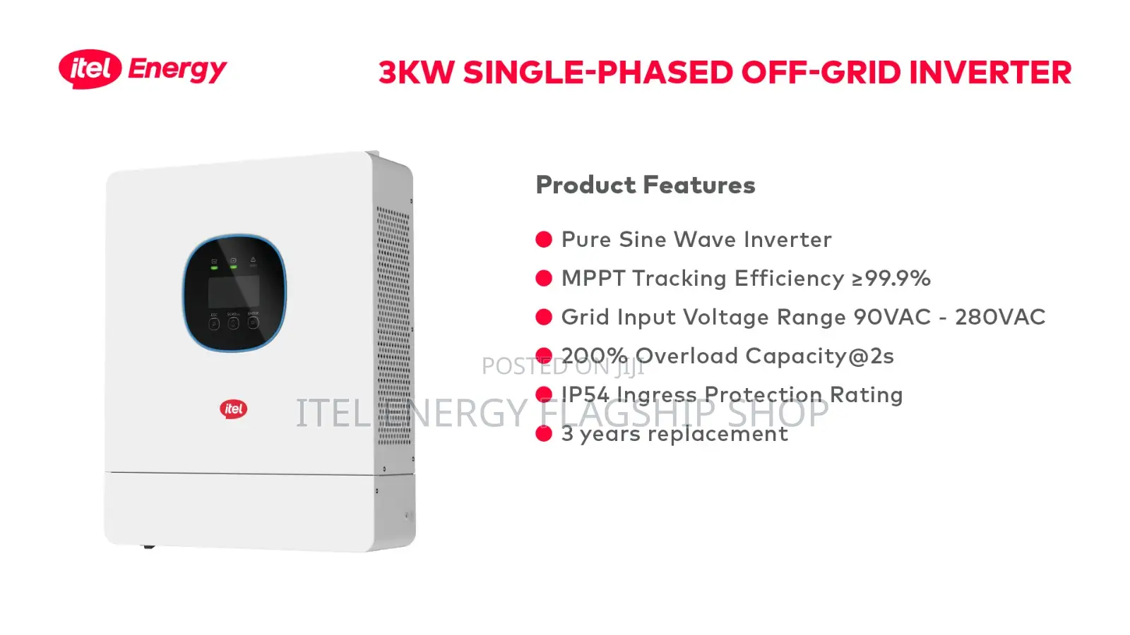 Itel Ip54 + 3kw +24v+1 Phase + Mppt3kw Hybrid Inverter