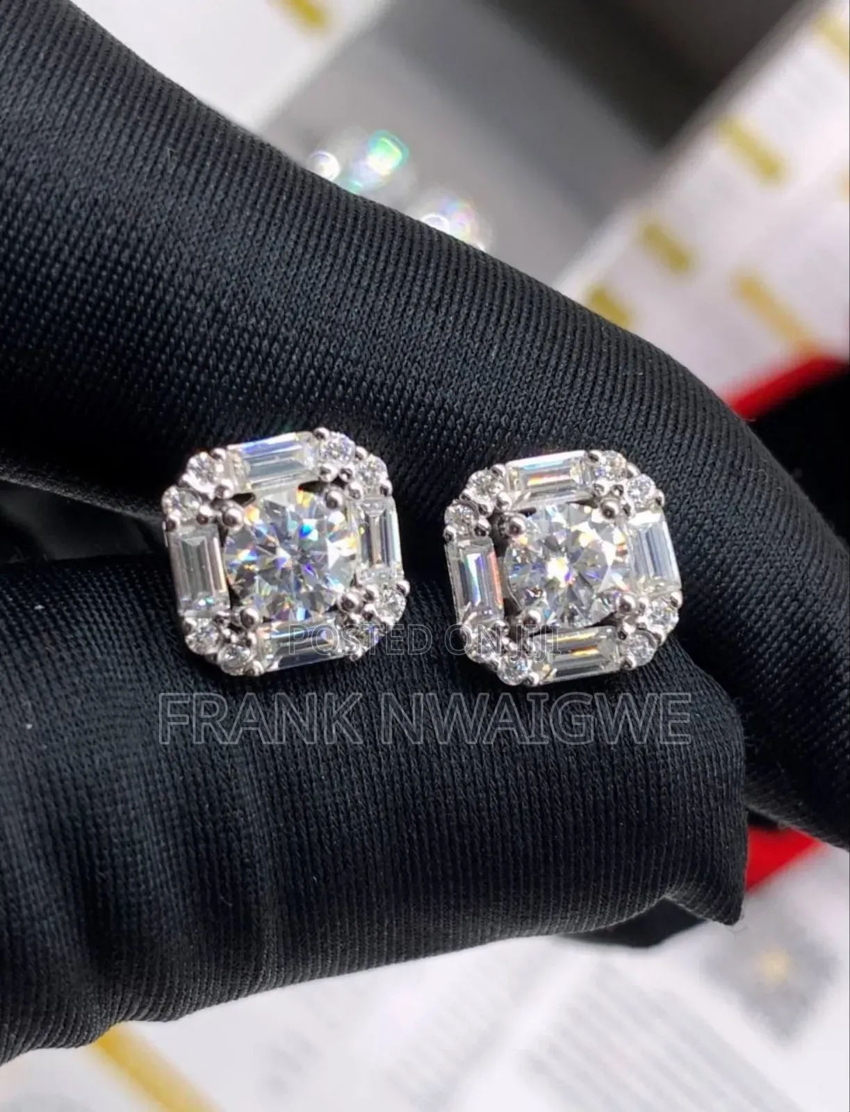 Baguettes 1ct VVS Moissanite Silver Men's Earrings