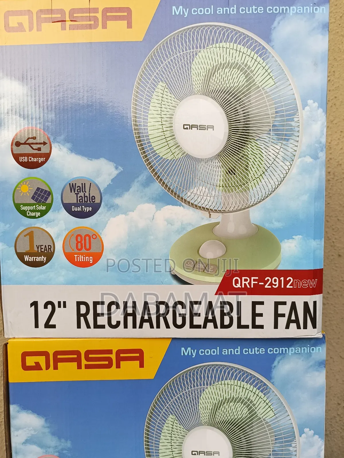 Qasa 12 Inches Table/Wall Type Rechargeable Solar Fan