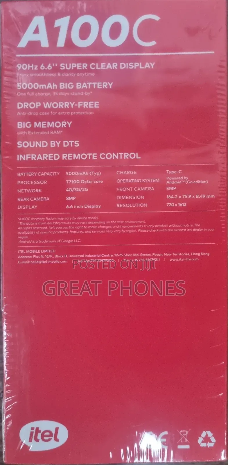 New Itel A100C 64 GB Red