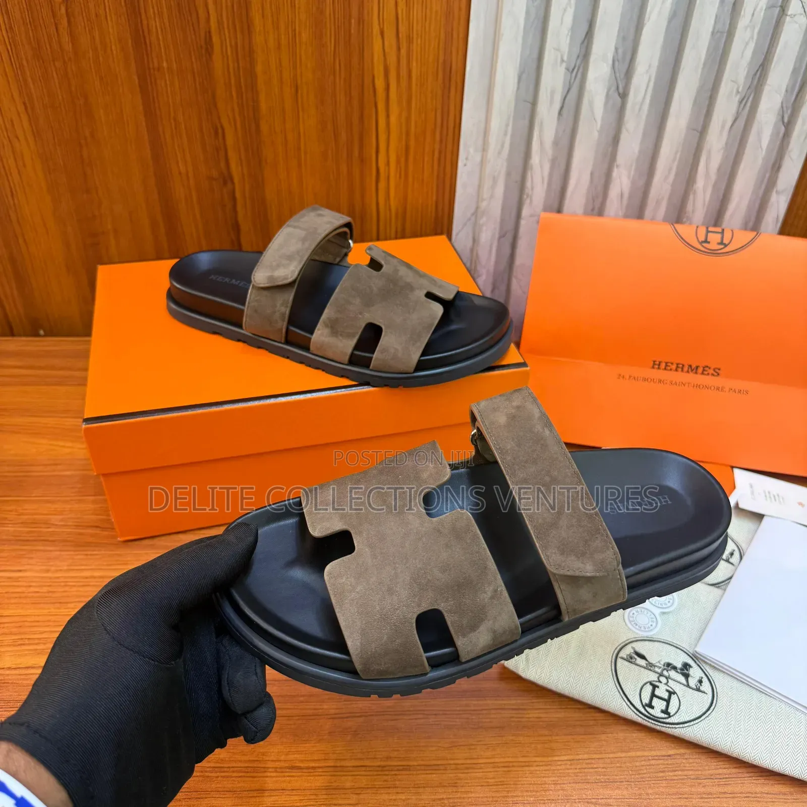 **2025 Luxury Update
Hermes Chypre Sandal. 
Color: Vert Toundra