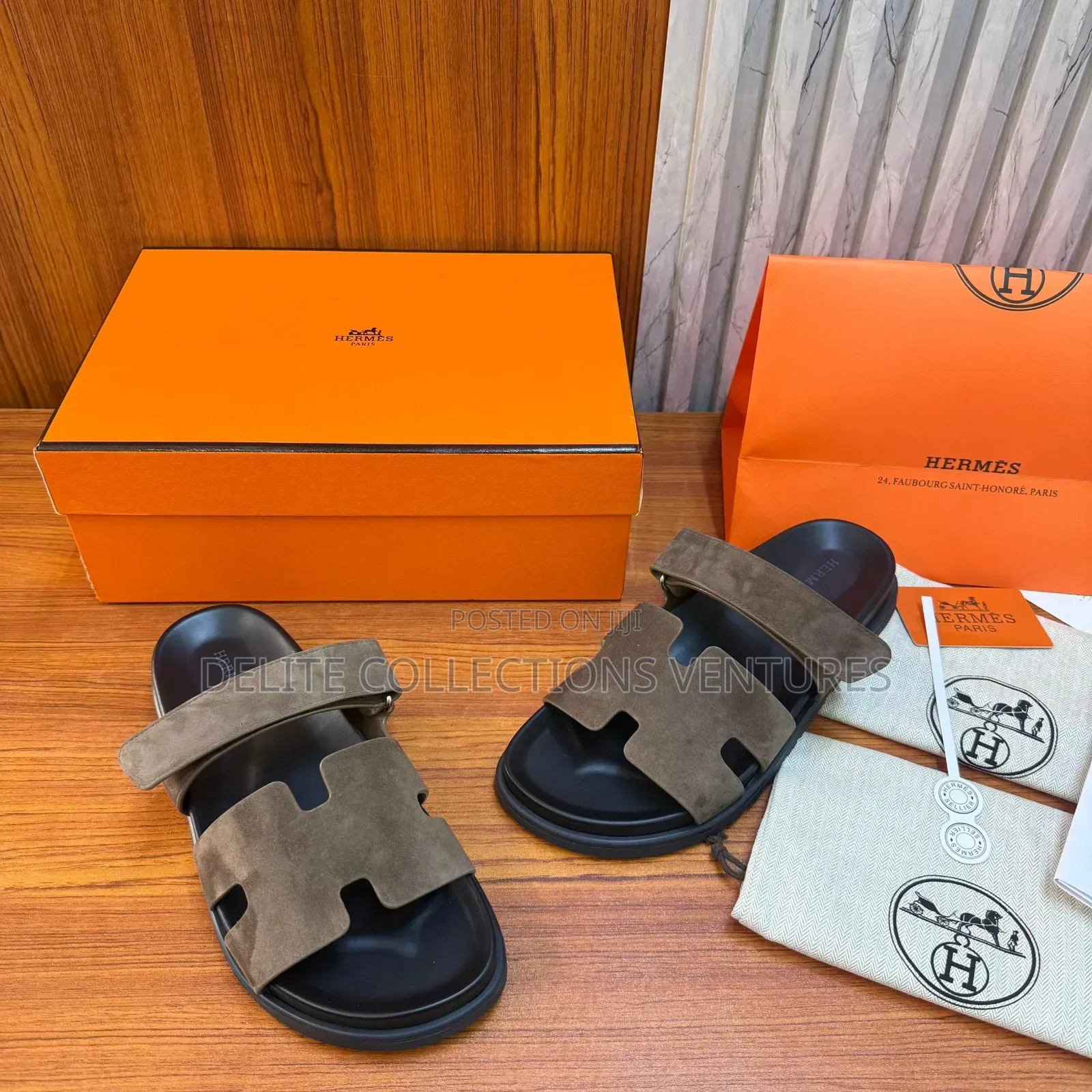 **2025 Luxury Update
Hermes Chypre Sandal. 
Color: Vert Toundra