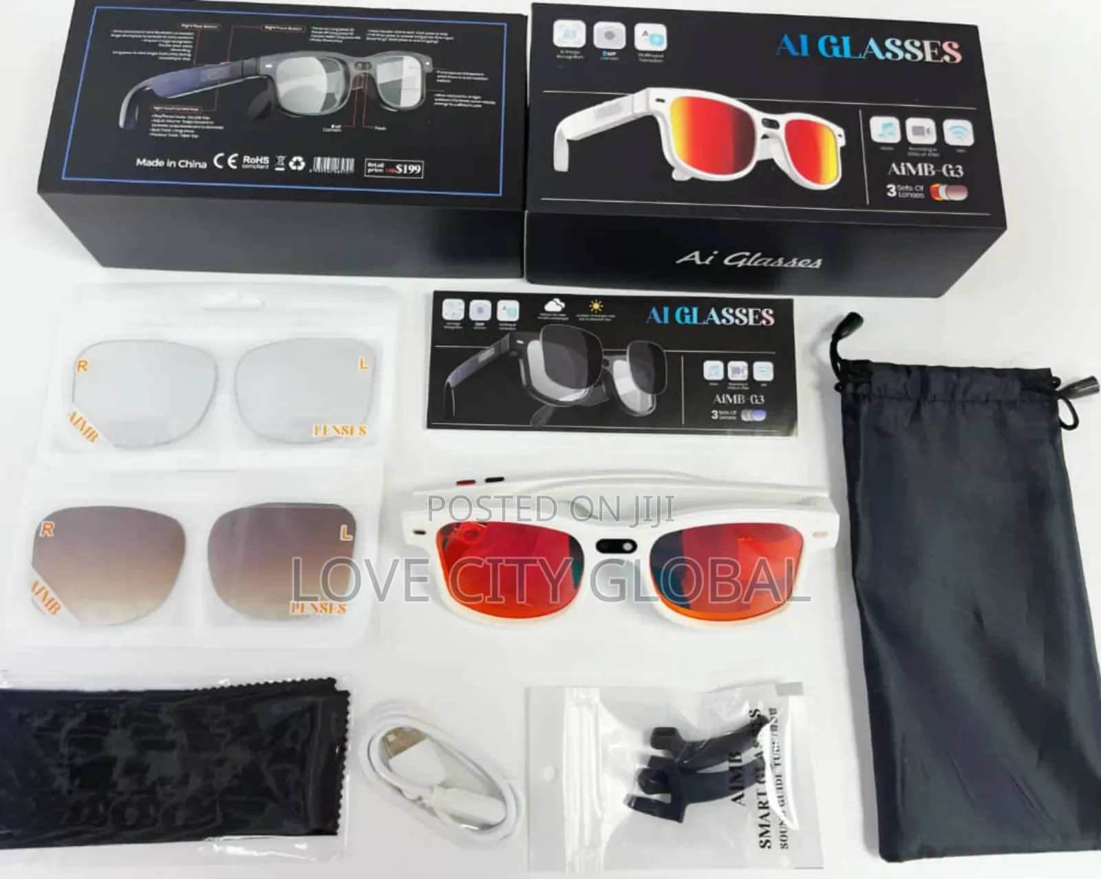 Aimb G3 Ai Smart Glass Hd Camera Video Enc Bt Call Music 3 Lens
