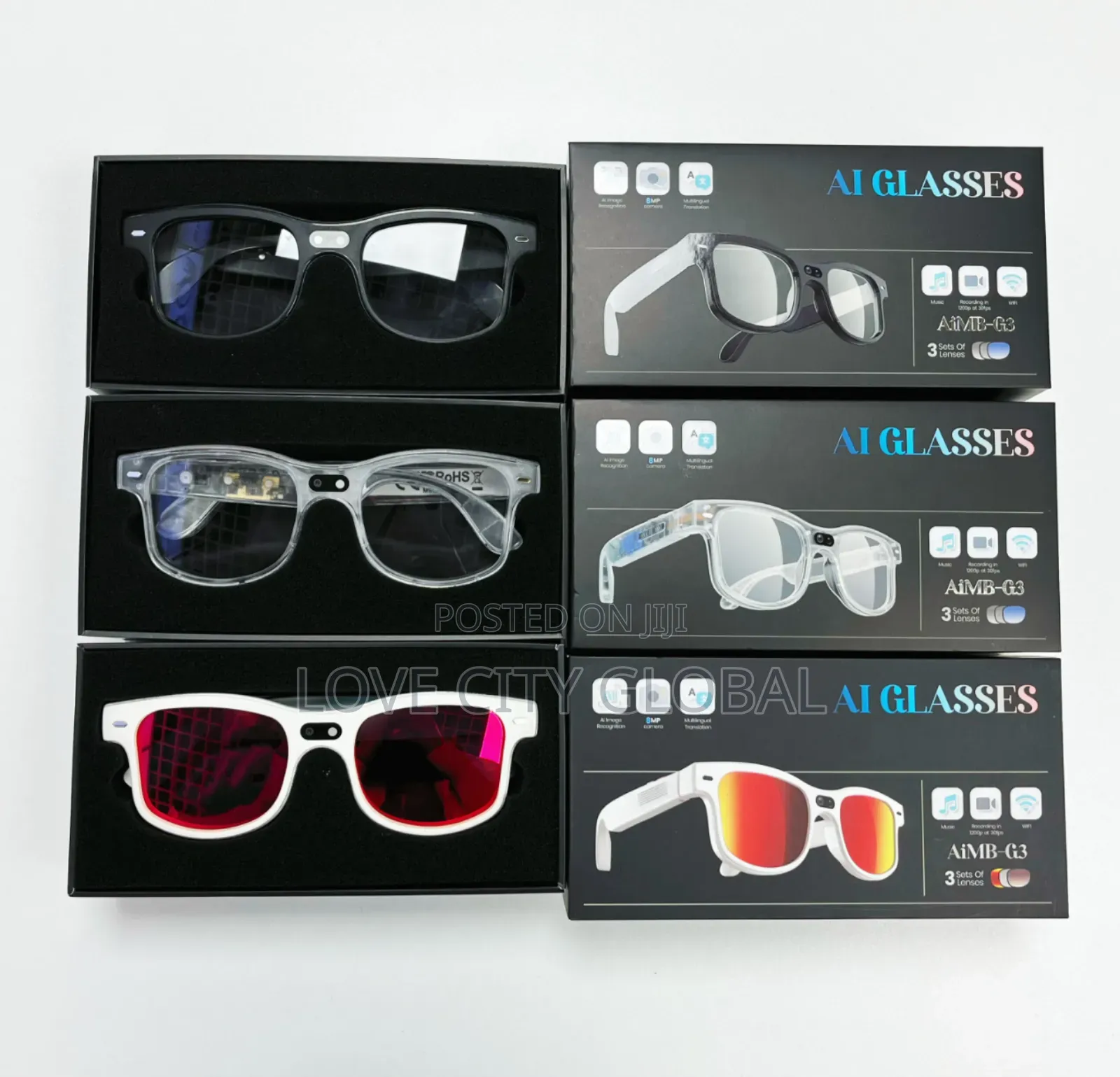 Aimb G3 Ai Smart Glass Hd Camera Video Enc Bt Call Music 3 Lens